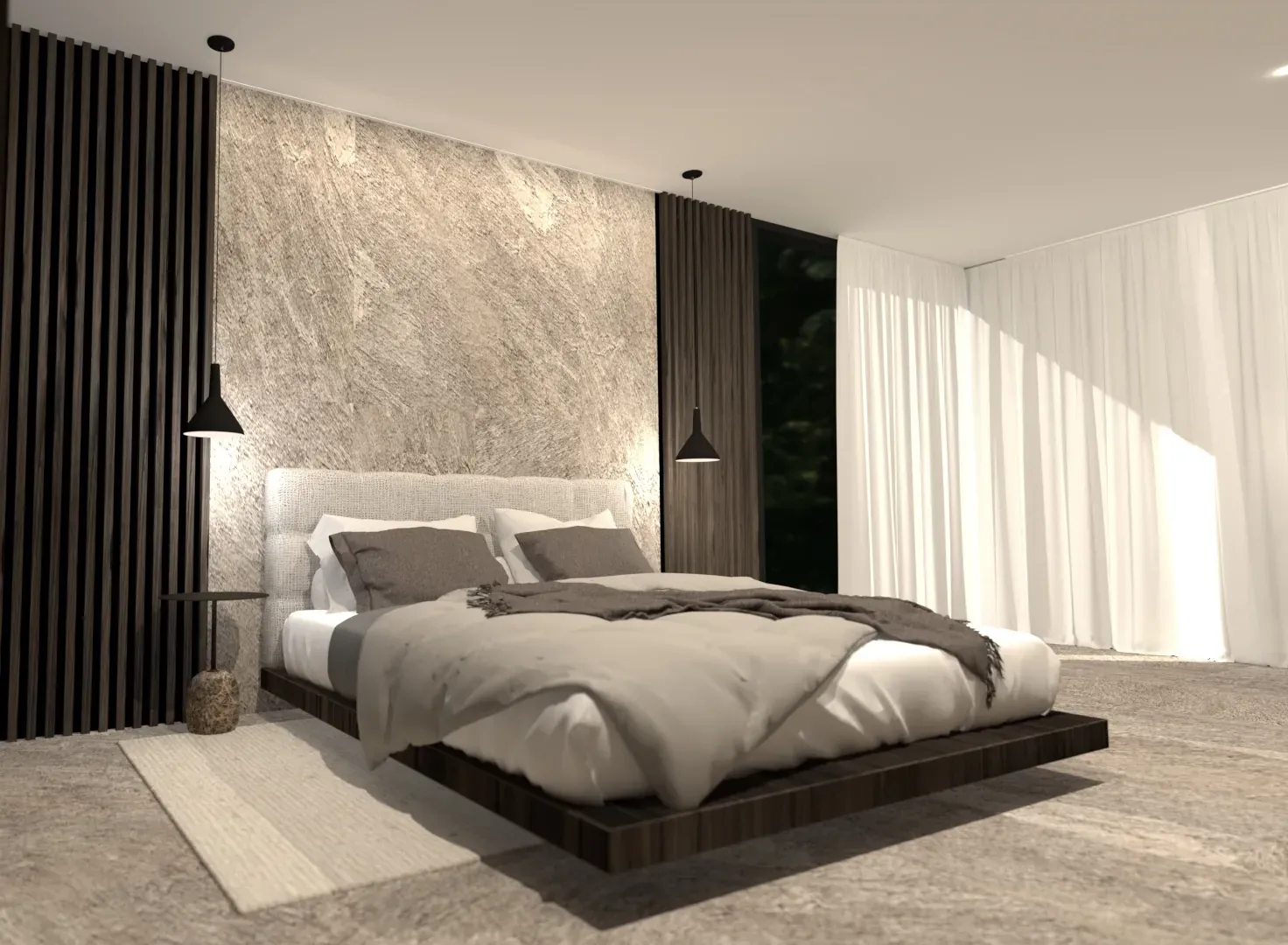 Kraków - elegancka sypialnia z miękkimi tkaninami; ciemne akcenty i przytulny klimat.