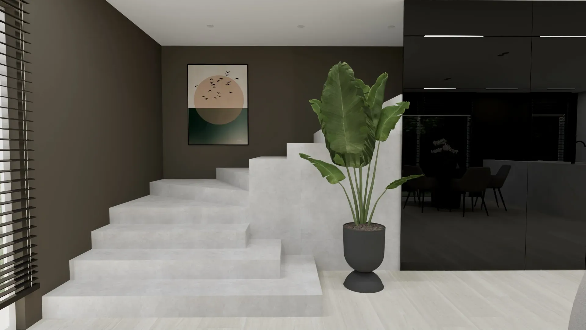 Wieliczka - mikrocementowe schody z minimalistyczną balustradą; surowa faktura i czyste linie.