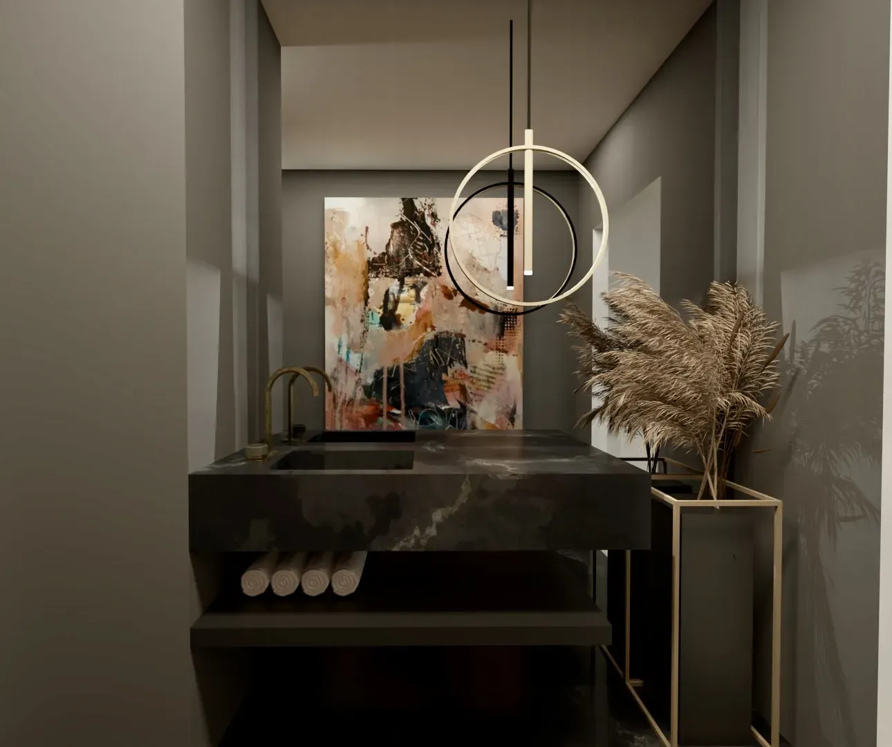 Wieliczka - harmonijna łazienka w neutralnych barwach; naturalne materiały i spokojny charakter.